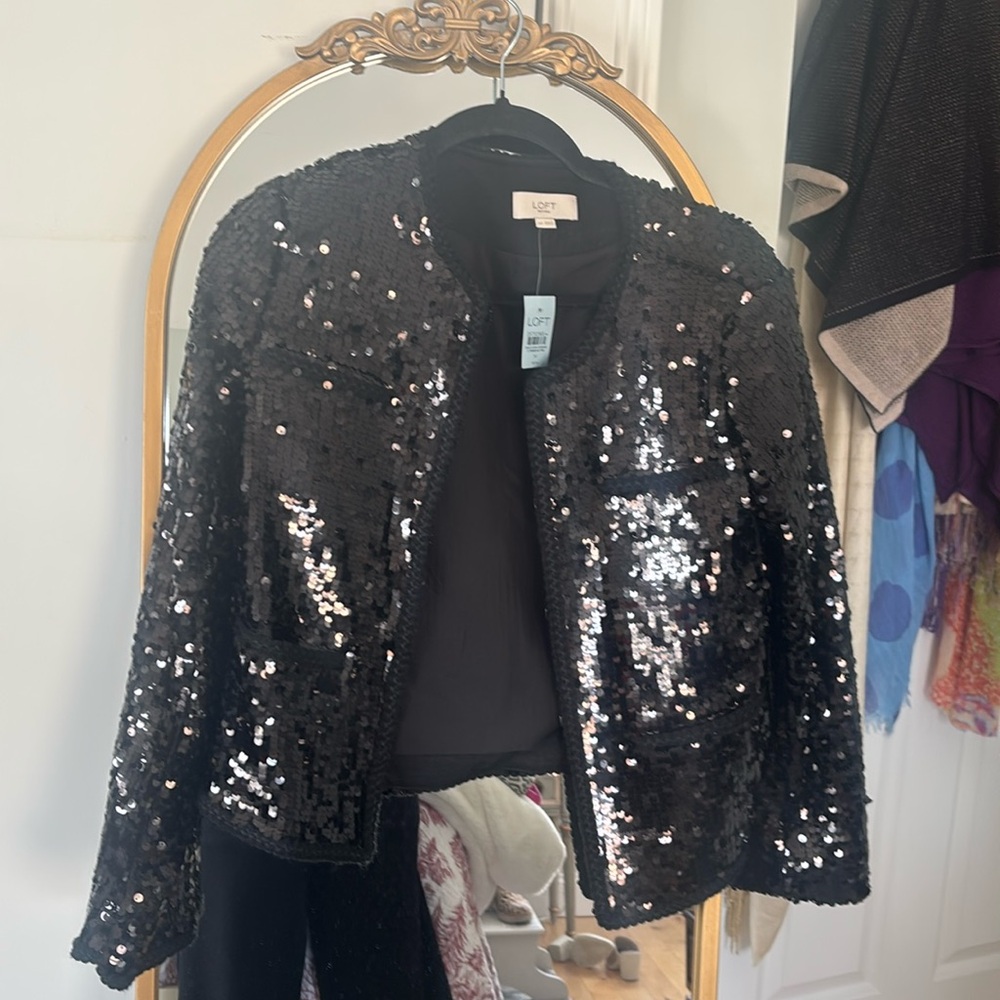 AnnnTaylor Loft Medium Petite black sequin blazer, never worn.